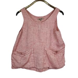 Flax Linen Women's Red & White Top Size Small Oversized Boho Lagenlook Top